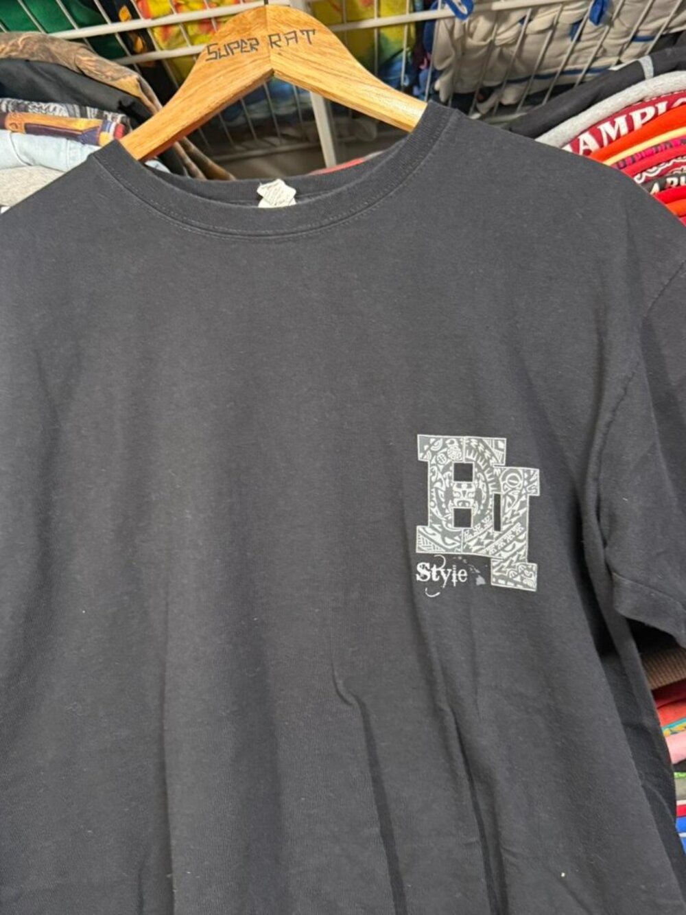 Y2K HI style Hawaiian tribal graphic t shirt black
